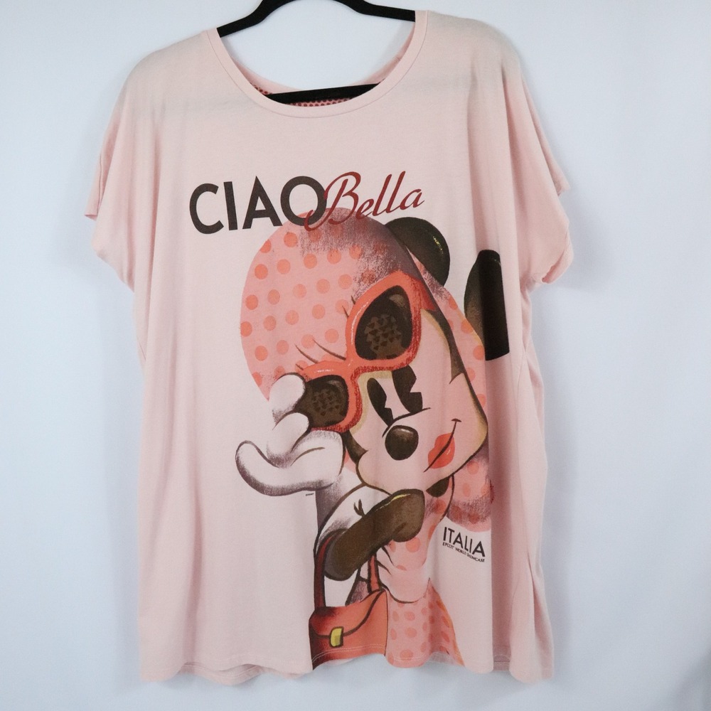 Disney Parks Minnie Mouse Ciao Bella Pink T-Shirt Italia Epcot Womens Sz XL